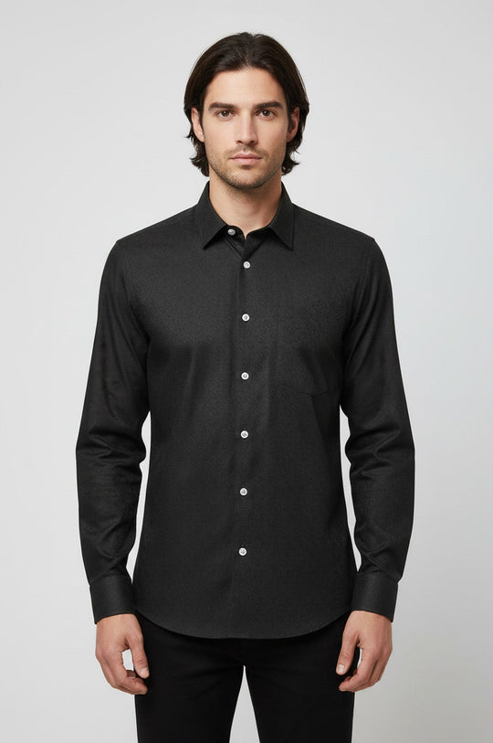 Men's Dark Green Self-Patterned Slim Fit Long Sleeve Shirt | Wessi