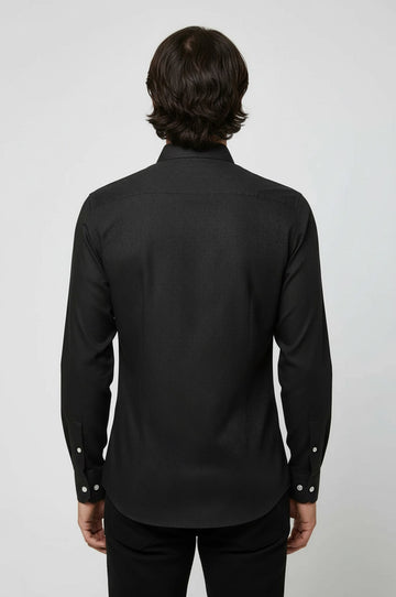 Men's Dark Green Self-Patterned Slim Fit Long Sleeve Shirt | Wessi