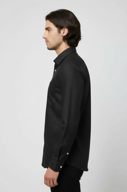 Men's Dark Green Self-Patterned Slim Fit Long Sleeve Shirt | Wessi