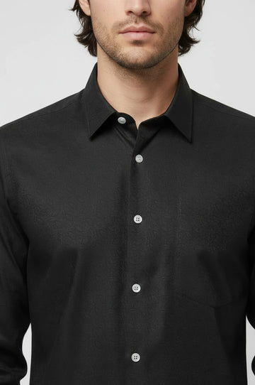 Men's Dark Green Self-Patterned Slim Fit Long Sleeve Shirt | Wessi