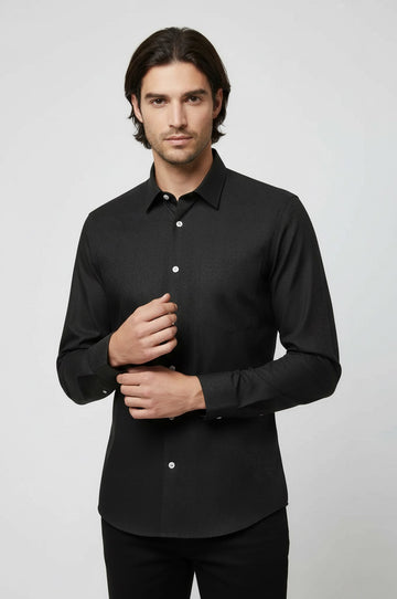 Men's Dark Green Self-Patterned Slim Fit Long Sleeve Shirt | Wessi