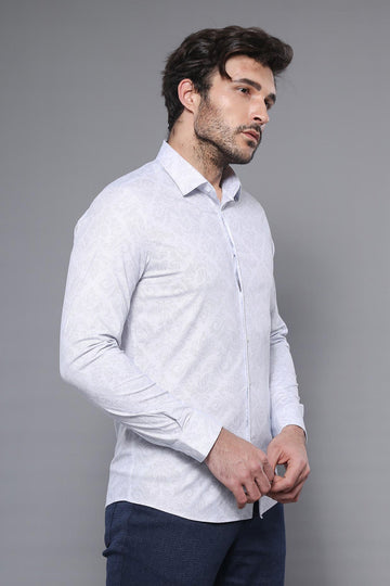 Men's White Patterned Slim Fit Long Sleeve Shirt | Wessi