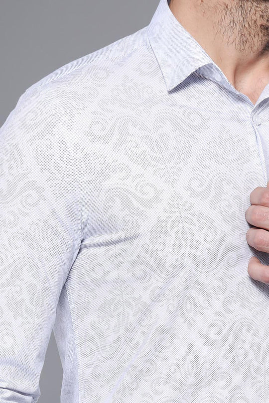 Men's White Patterned Slim Fit Long Sleeve Shirt | Wessi