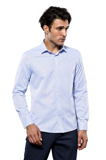 Men's Blue Dot Pattern Slim Fit Shirt | Wessi