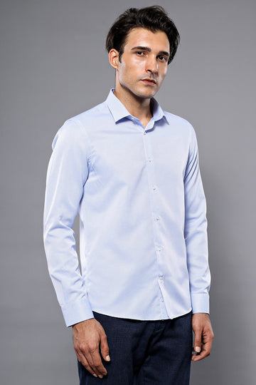 Men's Blue Dot Pattern Slim Fit Shirt | Wessi