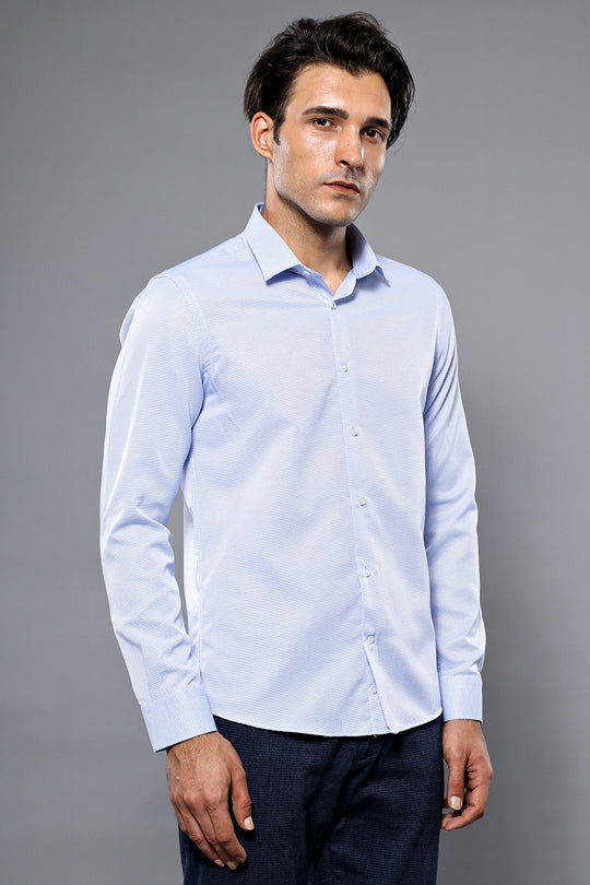 Men's Blue Dot Pattern Slim Fit Shirt | Wessi