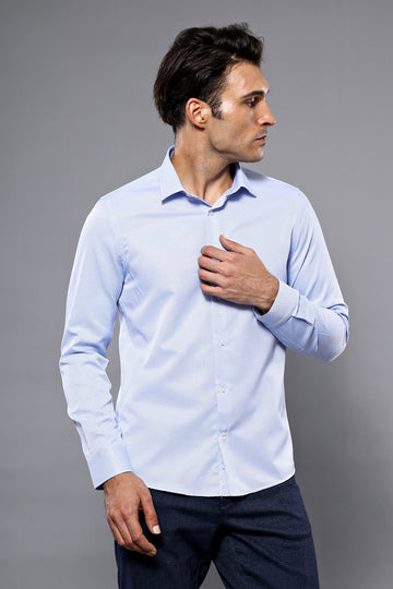 Men's Blue Dot Pattern Slim Fit Shirt | Wessi