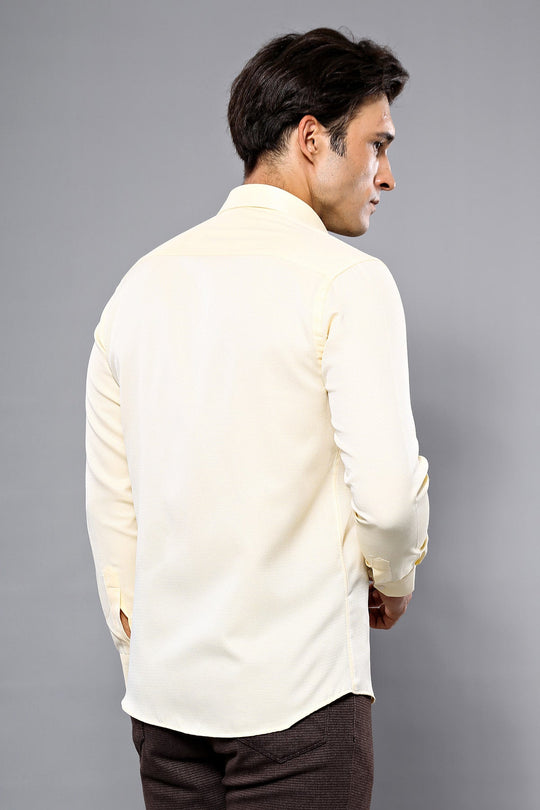 Men's Yellow Dot Pattern Slim Fit Shirt | Wessi