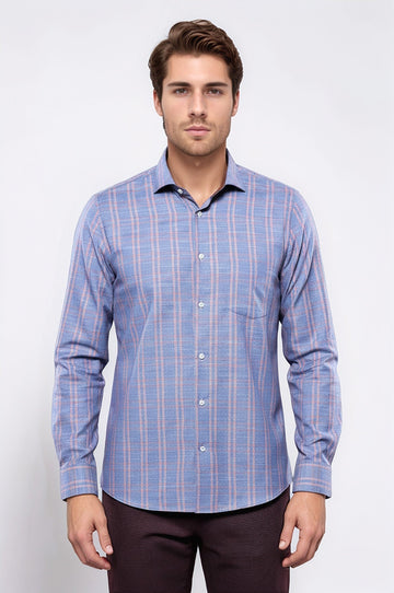 Men's Blue Plaid Slim Fit Casual Shirt | Wessi