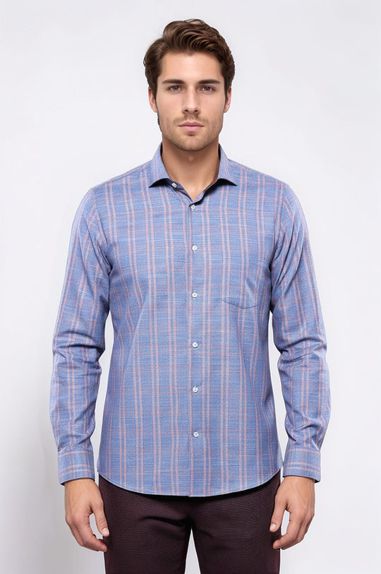 Men's Blue Plaid Slim Fit Casual Shirt | Wessi