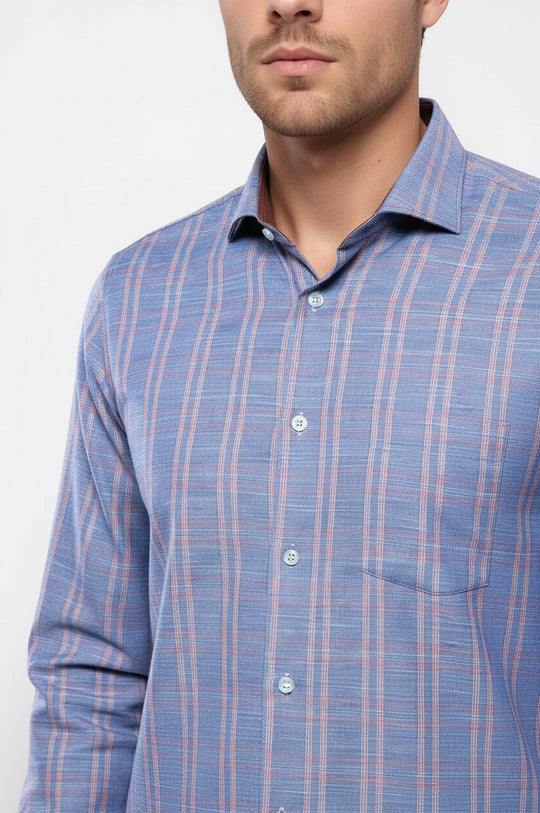Men's Blue Plaid Slim Fit Casual Shirt | Wessi