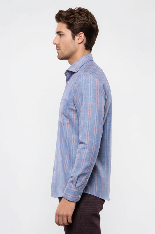 Men's Blue Plaid Slim Fit Casual Shirt | Wessi