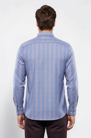 Men's Blue Plaid Slim Fit Casual Shirt | Wessi