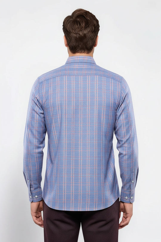 Men's Blue Plaid Slim Fit Casual Shirt | Wessi
