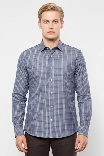 Men's Grey Plaid Slim Fit Shirt | Wessi