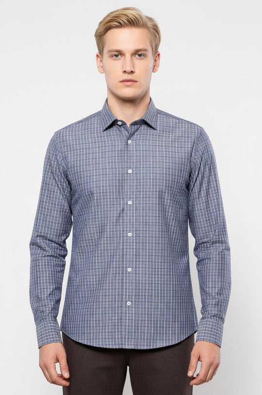 Men's Grey Plaid Slim Fit Shirt | Wessi