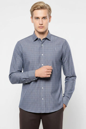 Men's Grey Plaid Slim Fit Shirt | Wessi