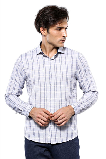Men's White Plaid Slim Fit Shirt | Wessi