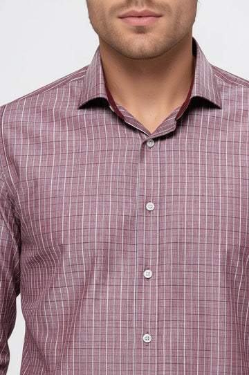 Slim Fit Burgundy Plaid Cotton Shirt — Wessi