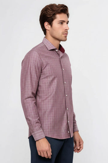 Slim Fit Burgundy Plaid Cotton Shirt — Wessi