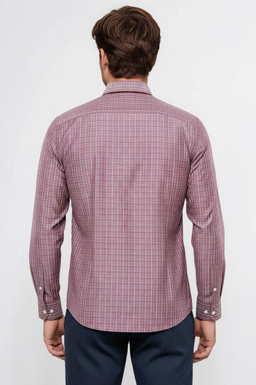 Slim Fit Burgundy Plaid Cotton Shirt — Wessi