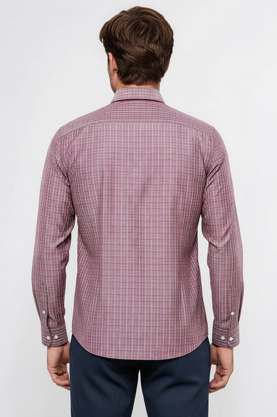 Slim Fit Burgundy Plaid Cotton Shirt — Wessi
