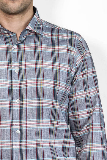 Slim Fit Navy Blue Plaid Cotton Shirt — Wessi