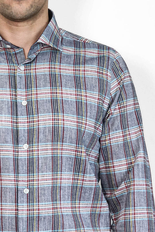 Slim Fit Navy Blue Plaid Cotton Shirt — Wessi