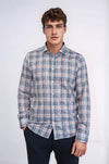 Slim Fit Navy Blue Plaid Cotton Shirt — Wessi