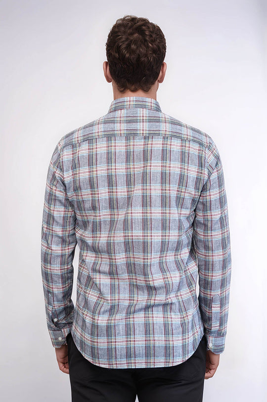 Slim Fit Navy Blue Plaid Cotton Shirt — Wessi