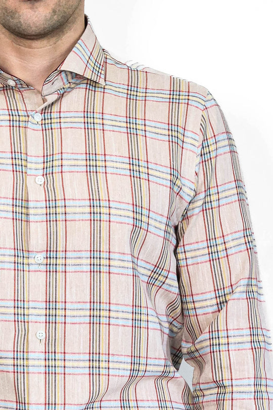 Slim Fit Beige Plaid Cotton Shirt — Wessi