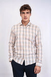 Slim Fit Beige Plaid Cotton Shirt — Wessi