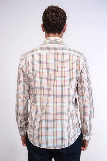 Slim Fit Beige Plaid Cotton Shirt — Wessi