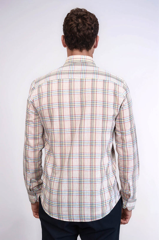 Slim Fit Beige Plaid Cotton Shirt — Wessi