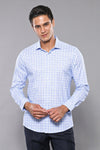 Slim Fit Light Blue Plaid Cotton Shirt — Wessi