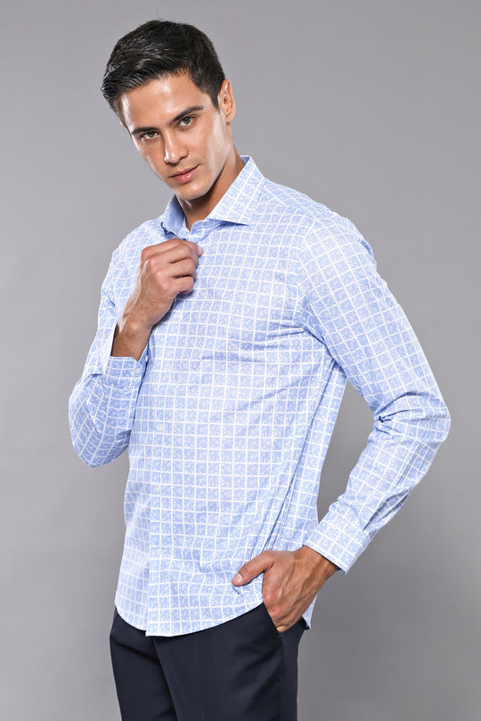 Slim Fit Light Blue Plaid Cotton Shirt — Wessi