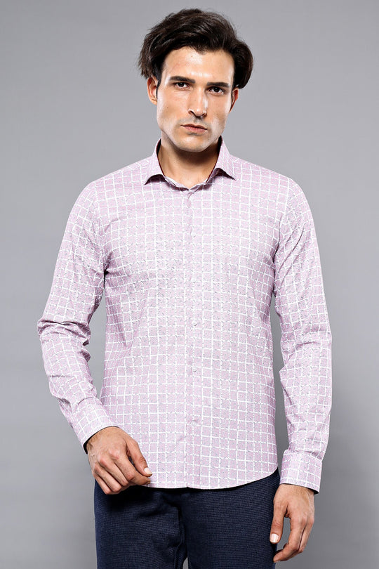 Men's Burgundy Slim Fit Plaid Patterned Cotton Shirt | Wessi