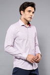 Men's Burgundy Slim Fit Plaid Patterned Cotton Shirt | Wessi