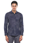 Men's Indigo Blue Slim Fit Self-Patterned Shirt | Wessi