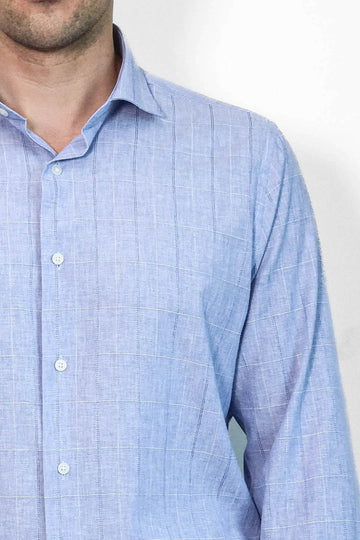 Slim Fit Blue Checked Cotton Shirt — Wessi