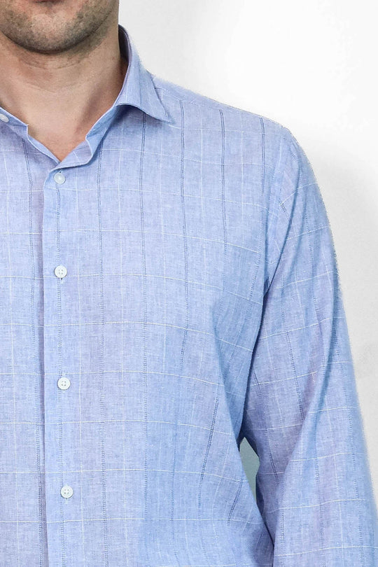 Slim Fit Blue Checked Cotton Shirt — Wessi