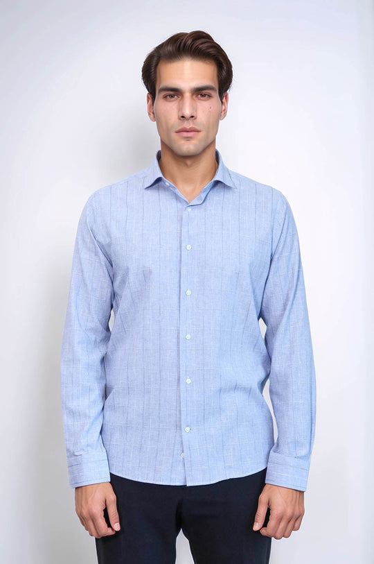Slim Fit Blue Checked Cotton Shirt — Wessi