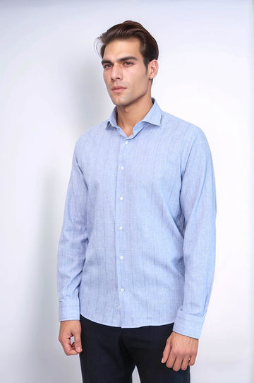Slim Fit Blue Checked Cotton Shirt — Wessi