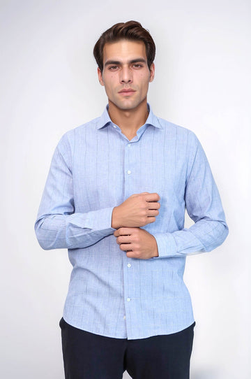 Slim Fit Blue Checked Cotton Shirt — Wessi
