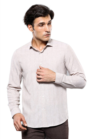 Slim Fit Beige Plaid Cotton Shirt — Wessi