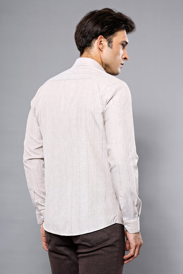 Slim Fit Beige Plaid Cotton Shirt — Wessi