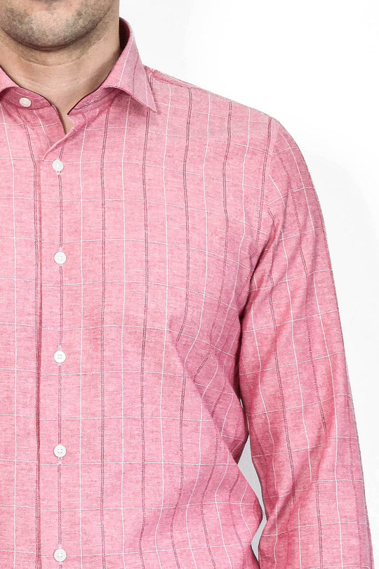 Slim Fit Burgundy Checked Cotton Shirt — Wessi