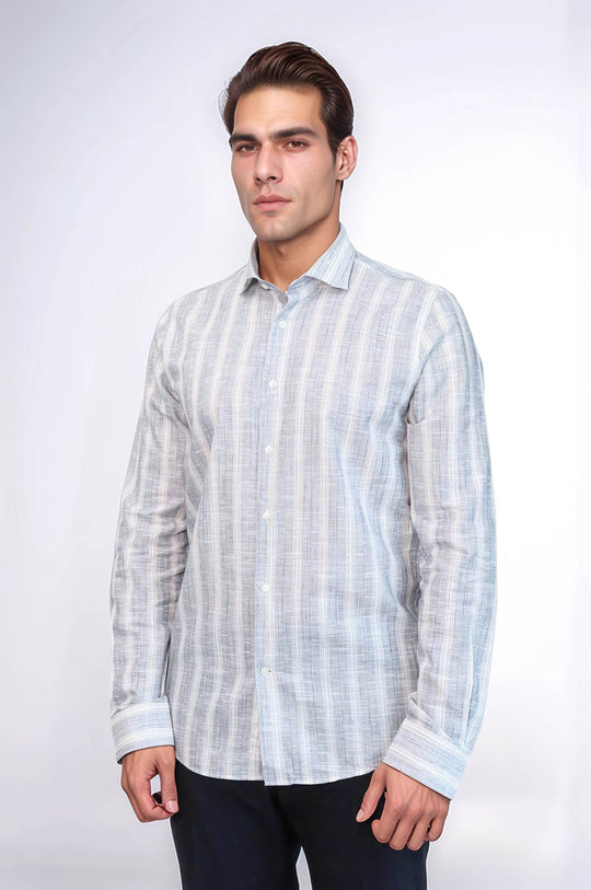 Men's Blue Slim Fit Striped Shirt | Wessi