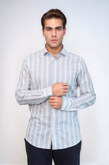 Men's Blue Slim Fit Striped Shirt | Wessi