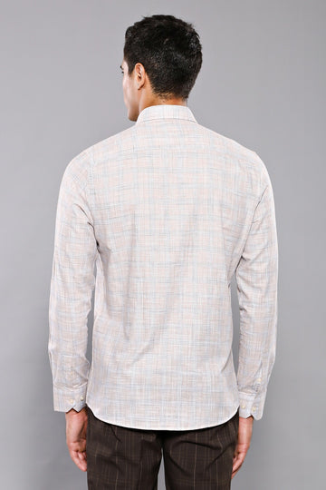 Beige Check Slim Fit Cotton Shirt – Wessi